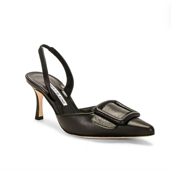 Manolo Blahnik Maysli 70 Suede Slingback Pump In Black leather